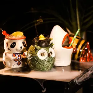 Hình dạng tùy chỉnh 12oz gốm Tiki Mug Set, tùy chỉnh Tiki cốc sọ Mug ở bất kỳ hình dạng, sứ bia Mug Cocktail Glass đối với Bar