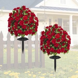Rose artificielle à tige orange dégradée, résistante aux UV, en soie, avec feuilles vertes pour la décoration extérieure et l'aménagement paysager - Product Image 2