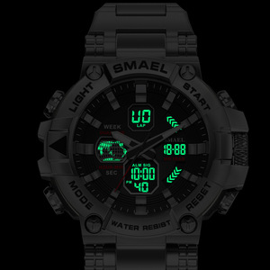 Relógio Eletrônico Analógico-Digital SMAEL Novo em Aço Inoxidável para Homens, Cronógrafo Luminoso, Cronômetro, Alarme, Resistente à Água 5BAR - Product Image 4