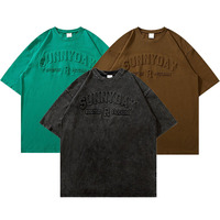 Qianzun Noir Vintage Acid Wash T-shirt Surdimensionné Hommes Acid Wash t-shirt
