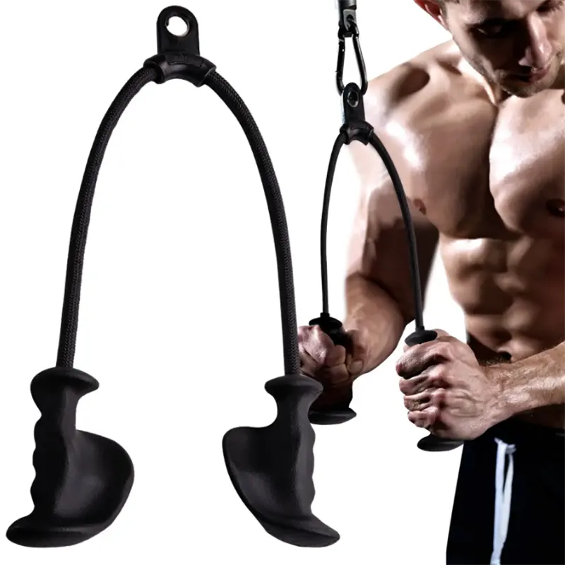 Ergonomic Triceps Rope Pull Down Attachment with Anti-Slippery Natural Rubber Grip for Activating More Muscle Fibers