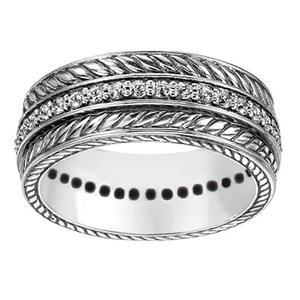 Anillo de Boda F289 de Plata 925 con Diamantes Redondos en Canal y Diseño de Planta, Joyería Fina Unisex - Product Image 2