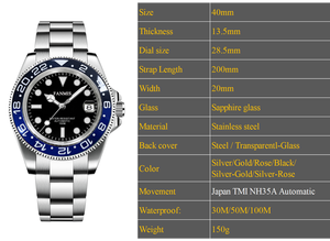 Montre personnalisée avec logo OEM, faible MOQ, luxe, <span class=keywords><strong>mouvement</strong></span> automatique NH35, mécanique, acier inoxydable 316L, montre-bracelet homme - Product Image 2