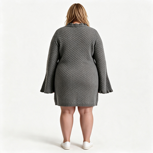 Cardigan Aperto sul Davanti in Maglia per <span class=keywords><strong>Donna</strong></span>, Taglie Forti, con Ricamo in Ciniglia Personalizzato, Polsini Larghi, Grigio, per il Tempo Libero - Product Image 2