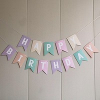 Guirlande d'anniversaire en papier Macaron Tournesol et Marguerite, Décoration Joyeux Anniversaire avec motif Chrysanthème, Sans mât de drapeau