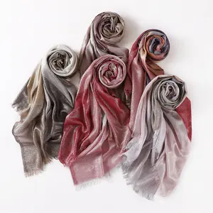 Shimmer Silver Cotton Hijab Scarf With Tassel Fashion Long 80*200 CM Patchwork Color Plaid Printed Scarf For Women