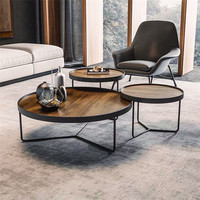 Ensemble de tables basses en bois de style minimaliste moderne, 3 pièces, tables gigognes pour canapé, meubles de maison avec accents métalliques pour le salon