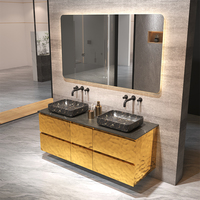 Meuble de Salle de Bain de Luxe Doré, Double Vasque de 48 Pouces, Meuble-Lavabo avec Plan de Travail