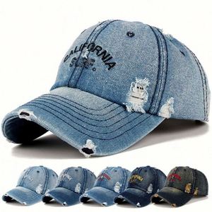 Wholesale Factory Custom Embroidery Logo <b>Light</b> Blue Common Denim <b>Letter</b> Baseball Caps Distressed Hat Unisex - Product Image 1