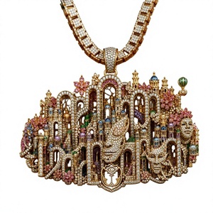 Collar con colgante de moissanita de plata 925 chapado en oro y rodio, con dije de Catedral, joyería llamativa y moderna para fiestas para hombre - Product Image 3