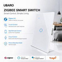 Interrupteur mural intelligent UBARO 118 Zigbee 3.0 1 voie, panneau en verre trempé, application Tuya, commande vocale à distance avec Alexa et Google Assistant