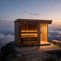 Sauna Exterior de Madera Sólida de Lujo para 5-6 Personas con Baño de Hielo y Cubos de Piedra Caliente Tradicionales, Plataforma de 2 Niveles para Gimnasio y Villa