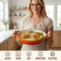E-Top Orange Braiser, faitout en fonte émaillée de 4,4 Qt avec couvercle, casserole peu profonde en fonte avec poignées