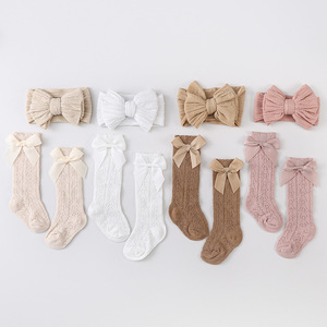 Conjunto de Calcetines de Algodón Transpirable con Lazo para Recién Nacidas y Diadema Tejida Casual para Niñas, Regalo de Luna Llena, Primavera Otoño Bebé - Product Image 2