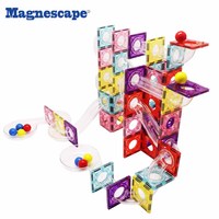 Magnescape-bloques de construcción de plástico ABS para niños, 106 piezas, azulejos magnéticos educativos, canicas, para correr, seguro, juguete para niños