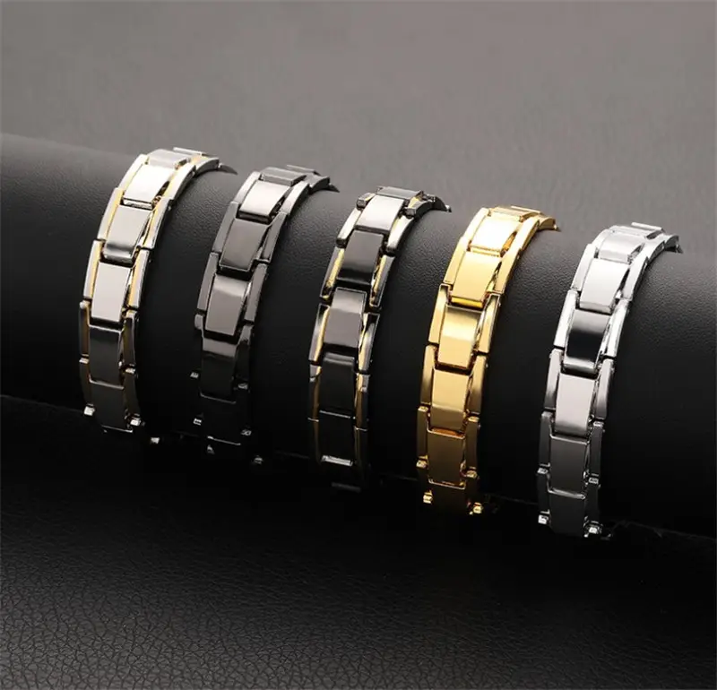 316L stainless steel health bracelet Black gold man's titanium steel germanium Magnetic negative ion woman's bangle