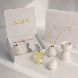 Difusor de Aromas Aikun Blanco Mate, Vela Perfumada, Aceite Aromático, Set de Regalo para el Hogar, Fragancia para Dormitorio u Hotel, Empaque en Caja Rígida de Marca - Product Image 1