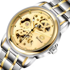Montre mécanique circulaire pour homme plaquée <span class=keywords><strong>or</strong></span>, double face creuse, en acier inoxydable, tendance - Product Image 5