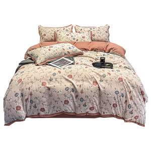 Parure de lit double couche en coton lavé et lin, imprimé floral, housse de couette et draps, usage domestique, respirante, produit de première qualité - Product Image 5