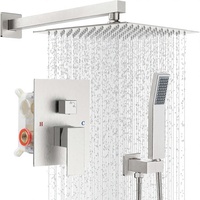 Ensemble de robinetterie de douche avec pommeau de douche carré effet pluie de 8 pouces, fixation murale, mitigeur monocommande, finition noir mat, incluant fonction massage pour appartement