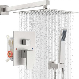 Juego <span class=keywords><strong>de</strong></span> grifería para <span class=keywords><strong>ducha</strong></span> con cabezal <span class=keywords><strong>de</strong></span> <span class=keywords><strong>ducha</strong></span> cuadrado <span class=keywords><strong>de</strong></span> 8 pulgadas tipo lluvia, montaje en pared, monomando, acabado negro mate, incluye función <span class=keywords><strong>de</strong></span> masaje para apartamento - Product Image 2