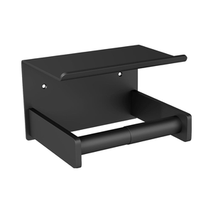 <span class=keywords><strong>Support</strong></span> mural adhésif noir mat pour papier toilette avec étagère, en métal, avec tige à ressort à visser pour salle <span class=keywords><strong>de</strong></span> bain et toilettes - Product Image 1