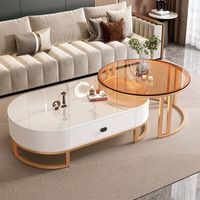 Ensemble de table basse ovale extensible, style crème, simple et moderne, minimaliste, mobilier de salon de luxe léger
