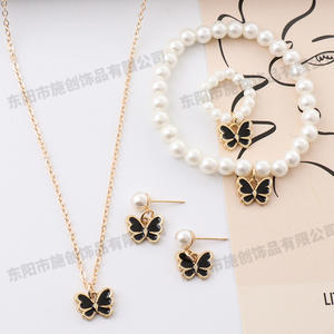 Butterfly Jewelry <b>Set</b> Imitation Pearl Gold Plated Necklace Earrings <b>Bracelet</b> Women's Party Fashion Accessories - Product Image 6