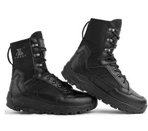 SFB8 LUDEY men <b>hiking</b> working Outdoor camping black tactical <b>boots</b> no side zip stock wholesales - Product Image 1