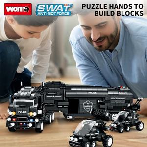 Ensemble de blocs de construction en plastique SWAT en gros, OEM, dropshipping, pour garçons, avec modèle de voiture de police et d'avion militaire - Product Image 2