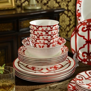 Hot Selling 58 Pcs Wedding Gift Box Luxury Spanish <b>Red</b> Window Bone China Customizable Dinnerware <b>Sets</b> - Product Image 3