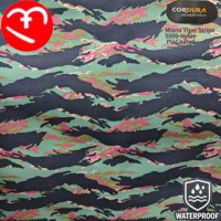 Tissu en nylon 500D imprimé camouflage rayé Miami Tiger, enduit PU, imperméable et résistant à l'usure pour sacs d'extérieur et projets de camping