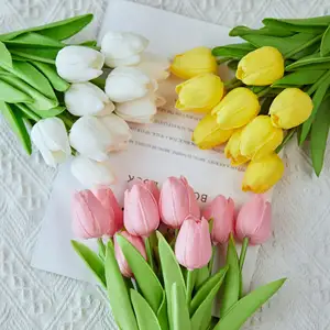 10pcs White Flowers Artificial Tulip Silk Fake Flowers 13.5" For Mother Valentine Gifts Bulk Home Kitchen Wedding Decor