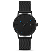 Jam Tangan Quartz Pria Antiair Minimalis, Jam Tangan Jaring Ultra Tipis Baja Tahan Karat Hitam Merek Klasik