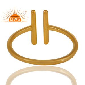 Vente en gros de bagues en plaqué or 18 ct en forme de T en argent uni, bague réglable de créateur, fournisseur de bijoux en argent - Product Image 3