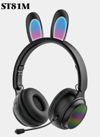 Earphone nirkabel telinga kelinci hewan kustom dengan mikrofon Chipset JL lucu mendukung olahraga dan permainan untuk anak perempuan