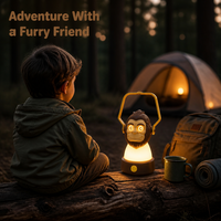 Cartoon-Affen-LED-Campinglampe Wiederaufladbare USB-C Tier-Nachtlampe für Kinderzimmer Zelt Reise und Outdoor-Nutzung
