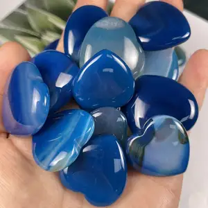 Multi Size Stone Blue Achat Puffy Heart Pocket Stone Wohnkultur Crystal Stone Hearts Takeaway Edelstein Geschenke Crystal Hearts