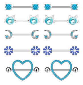 Set 4-5 paia 14G in acciaio chirurgico blu cuore <span class=keywords><strong>Piercing</strong></span> <span class=keywords><strong>gioielli</strong></span> con barra di cristallo lotto linguetta anello per il corpo <span class=keywords><strong>gioielli</strong></span> Design affascinante - Product Image 3