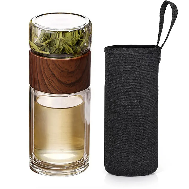 Sinh thái thân thiện sản phẩm 2024 trà Maker drinkware Chai Nước Thủy Tinh đôi tường Glass Tea Infuser với tay áo