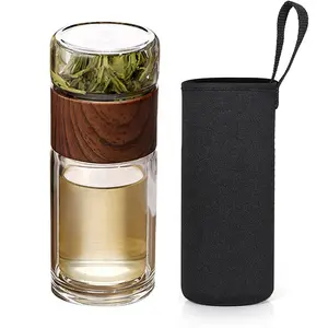 Sinh thái thân thiện sản phẩm 2024 trà Maker drinkware Chai Nước Thủy Tinh đôi tường Glass Tea Infuser với tay áo