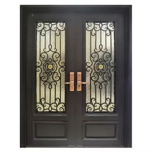 Cheap Price Luxury Villa <strong>Double</strong> Glass <strong>Door</strong> Security Front Entrance Steel Wrought <strong>Iron</strong> <strong>Door</strong> - Product Image 1