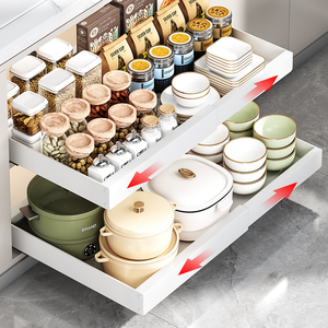 Caja de almacenamiento extraíble extensible de alta resistencia, organizador de <span class=keywords><strong>cajones</strong></span>, almacenamiento de armario de cocina <span class=keywords><strong>con</strong></span> película adhesiva, Material de Metal deslizante - Product Image 4