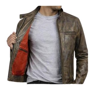 Chaqueta de Motociclista de Cuero Marrón Desgastado Genuino para Hombre, Estilo Vintage Clásico, Corte Ajustado, ODM, Cierre Frontal - Product Image 3