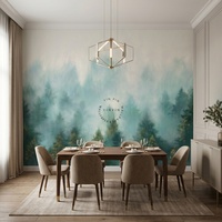 Papier peint mural autocollant imperméable avec paysage de forêt brumeuse pour le salon, la chambre à coucher, la décoration murale de la maison