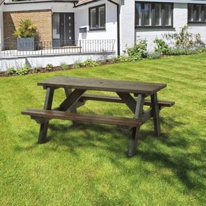 Heavy Duty <b>Outdoor</b> Furniture Picnic Bench-a Frame Commercial Grade Park <b>Table</b>-6 Person (<b>Black</b> and Brown) Outdoo - Product Image 3