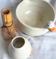 Ensemble de bols à matcha en céramique en forme de canard mignon, fait main, avec support pour fouet, accessoire pour la cérémonie du thé japonaise, cadeau