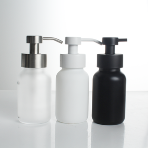 Bouteilles de savon moussant en <span class=keywords><strong>verre</strong></span> blanc de 200 ml et 250 ml avec pompes à mousse en acier inoxydable noir - Product Image 5
