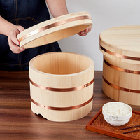 Bac à mélanger Hangiri en bois authentique avec couvercle, seau à riz professionnel pour restaurants japonais