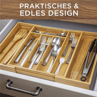 Organisateur de tiroir de cuisine extensible en bambou, plateau à couverts réglable, boîte de rangement pour ustensiles et couverts pour tiroir de cuisine